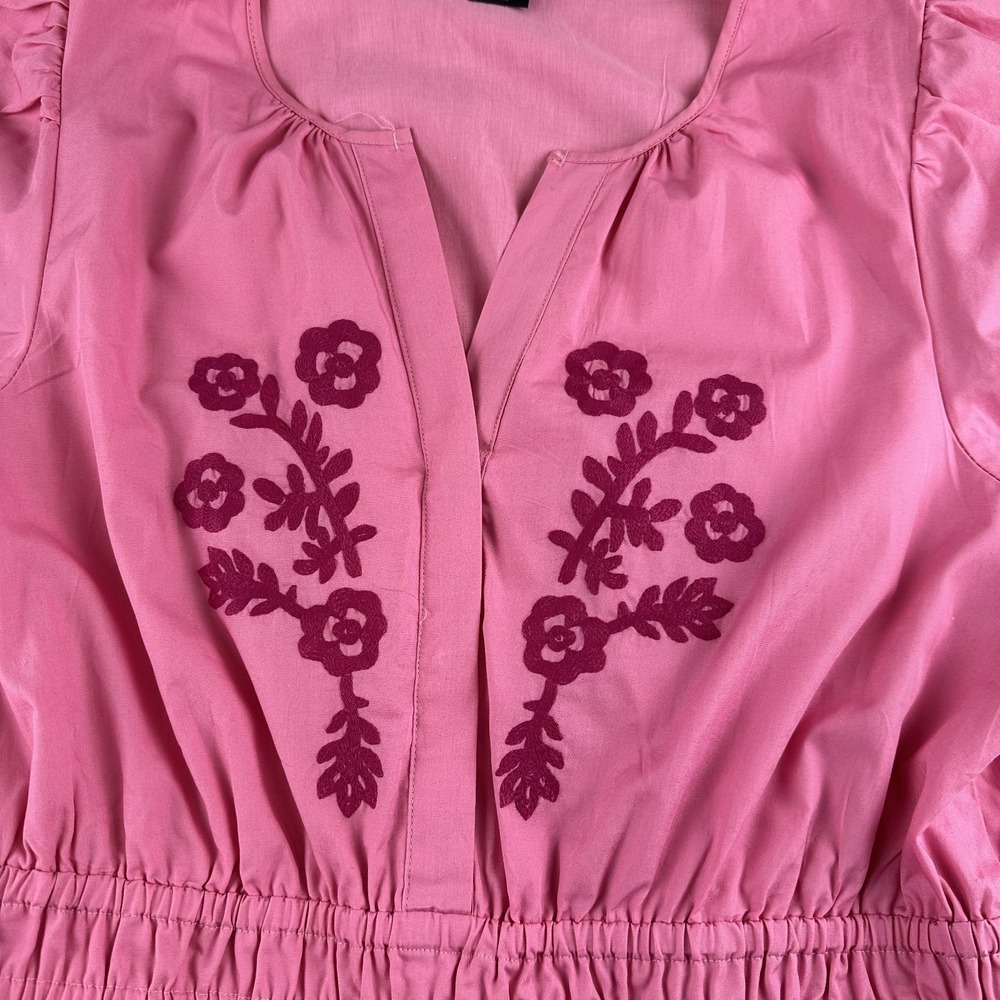 French Connection Pink Embroidered Cotton Midi Dress Large Boho Peasant Resort - Picture 6 of 11